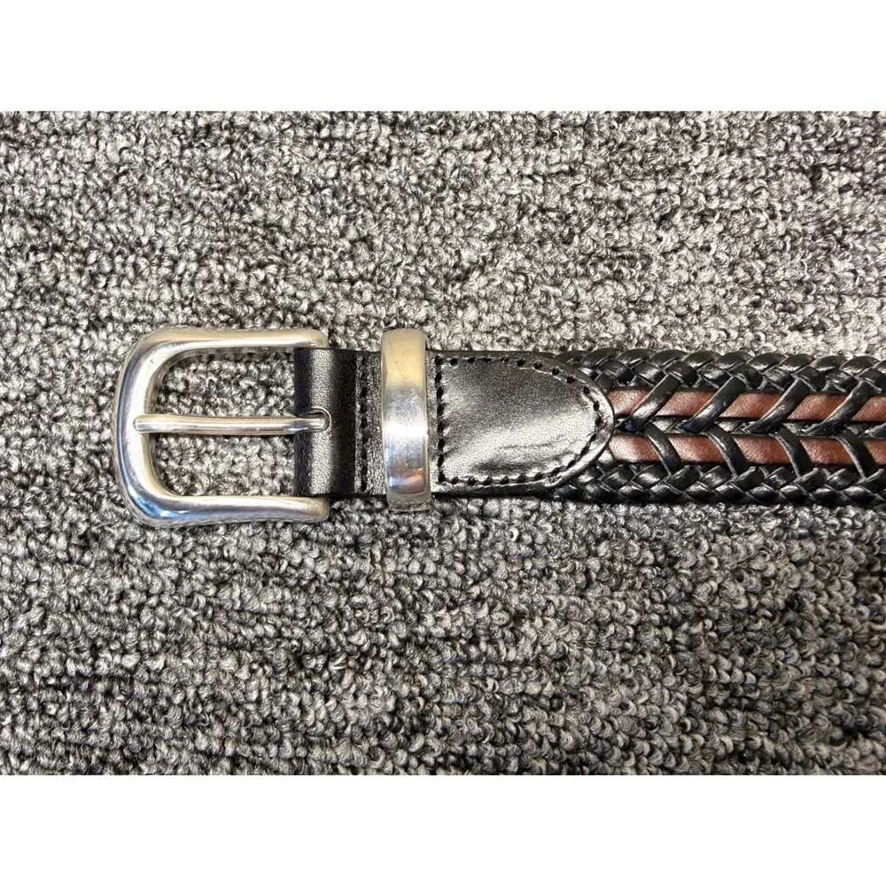 Mens Braided Woven Leather Belt Black Brown Silver Buckle Size 42 RB5002015 NEW